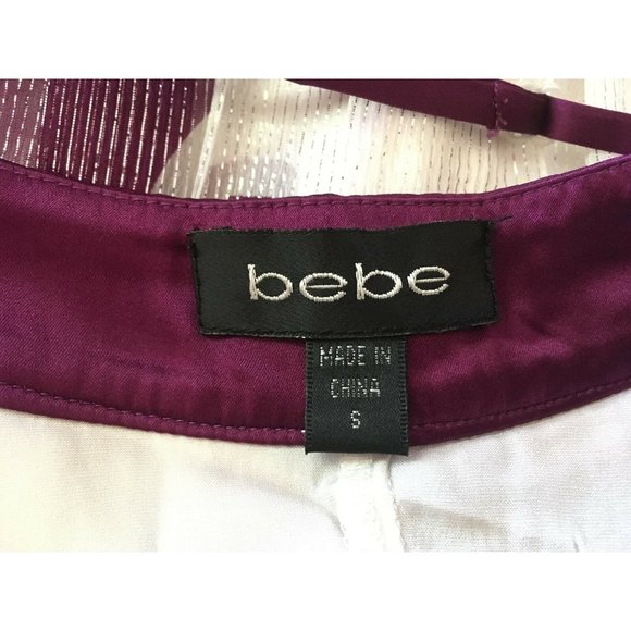 Bebe Spaghetti Strap Top Shimmer White Purple Red S Sheer Layered Baby Doll - Picture 3 of 10